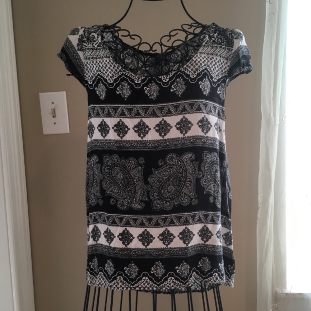 Black and white bohemian patterned shirt